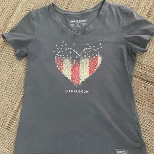 Women's Life Is Good - Blue - USA Heart - Small Crusher T-Shirt
